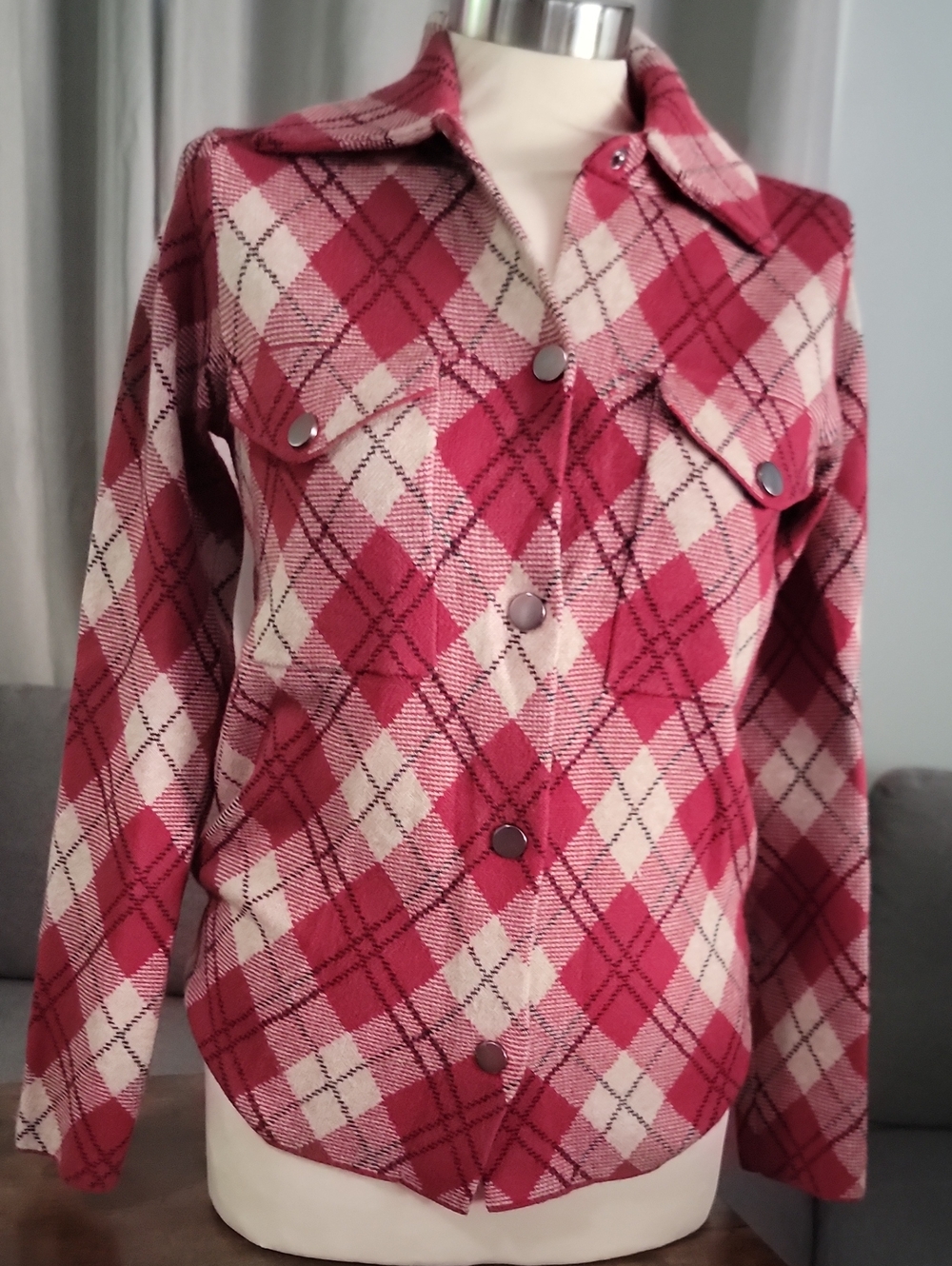 Max Studio Red and Cream Plaid Shirt Jacket